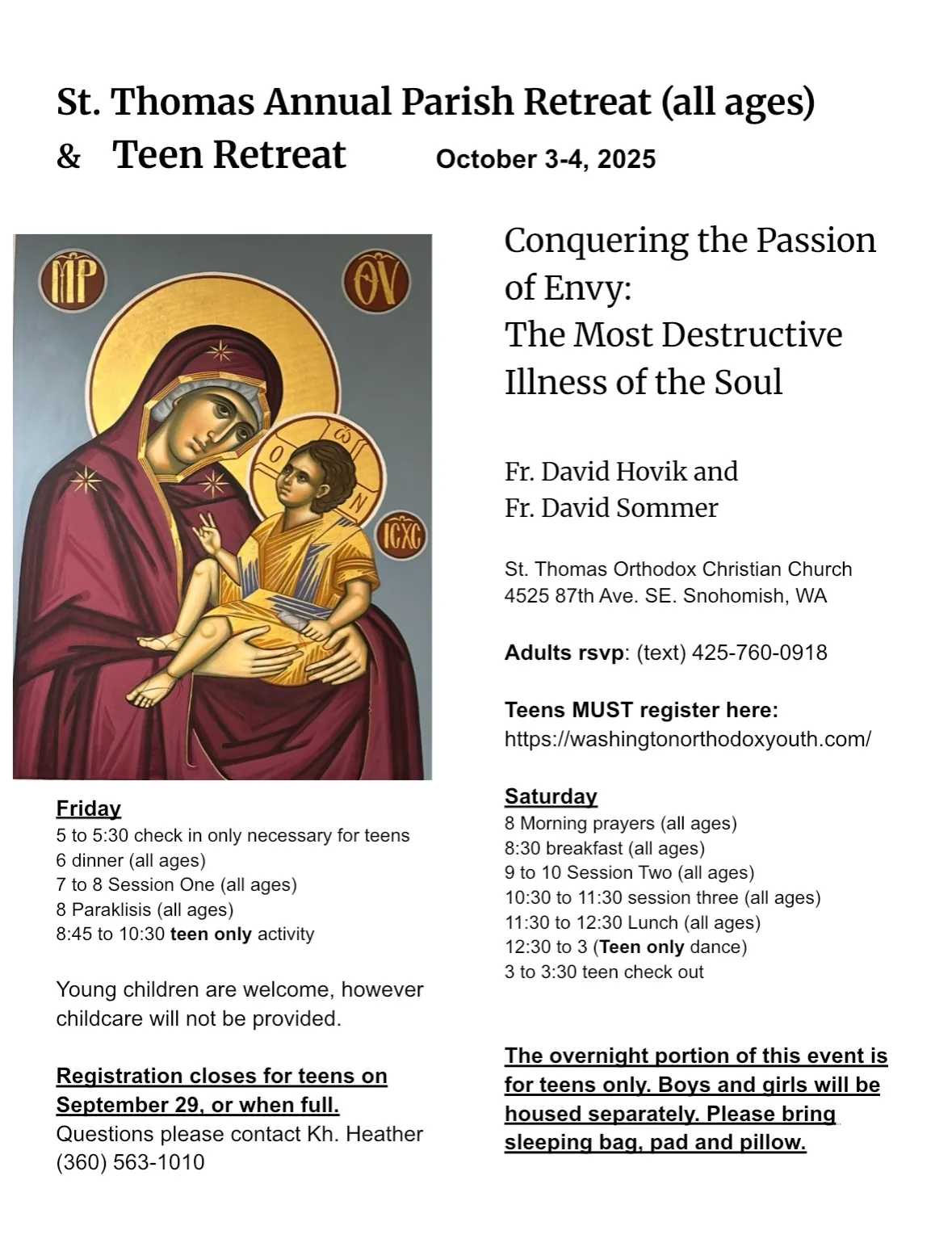 Teen retreat flyer for October 3-4, 2025